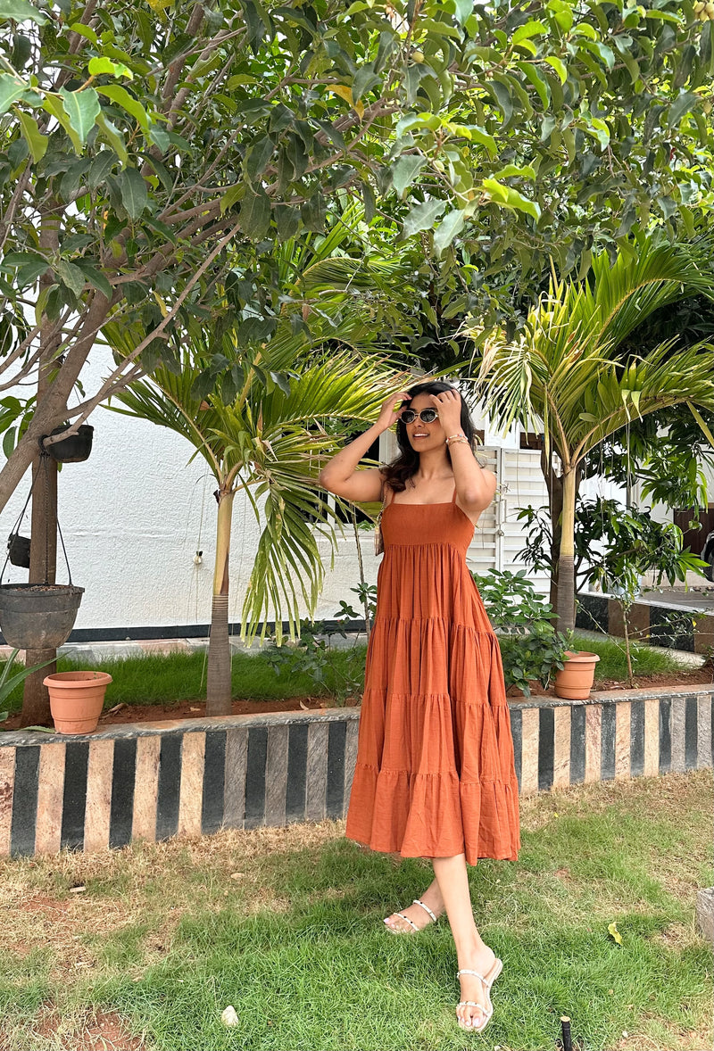 Rustic orange Linen cotton dress Rustic orange Linen cotton dress