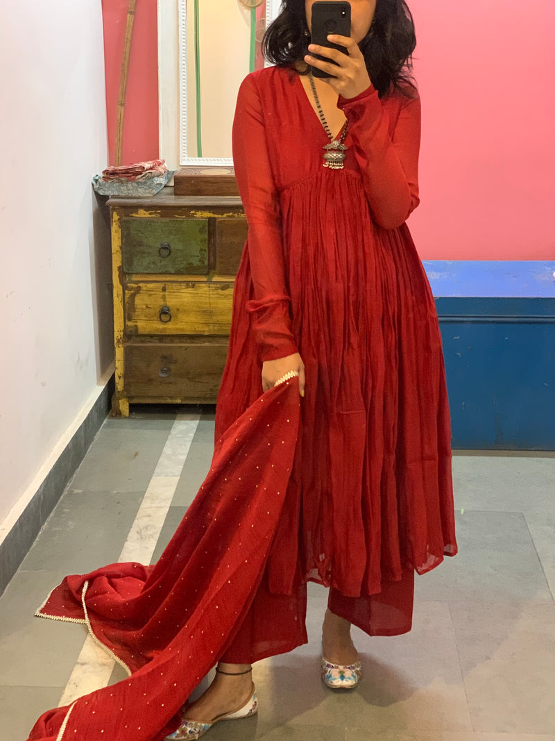 Plain red anarkali online dress