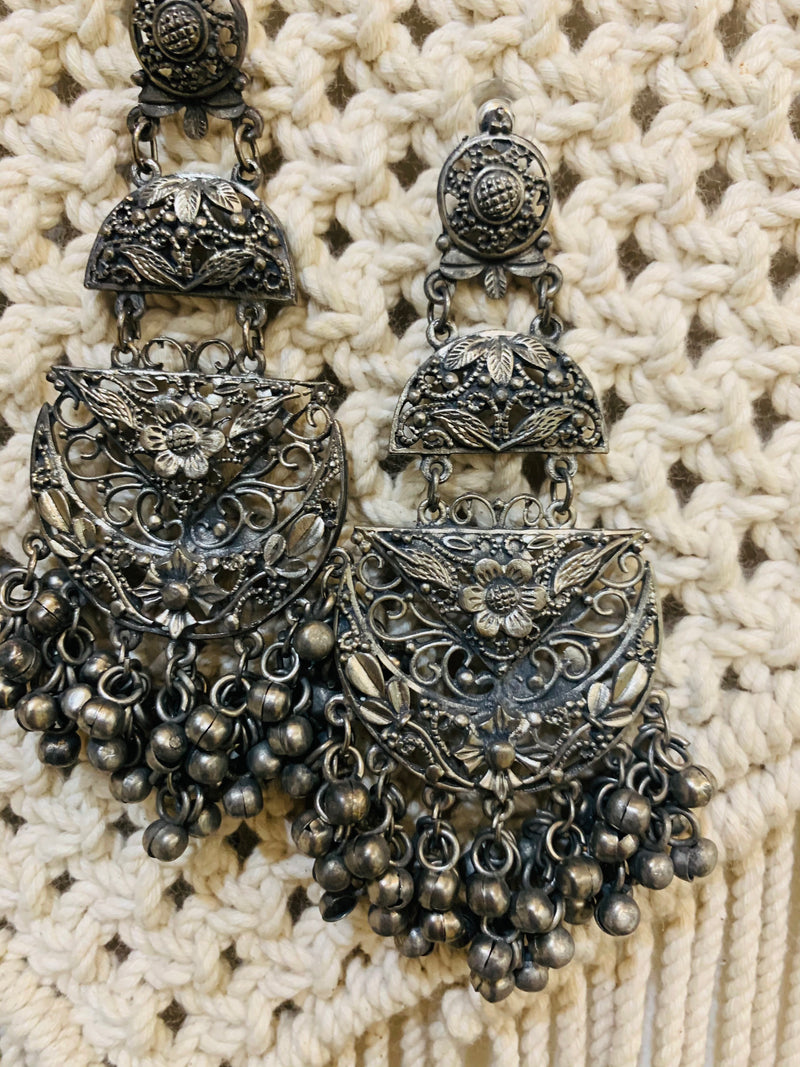 Oxidized German Silver Drop Earrings - Main Image