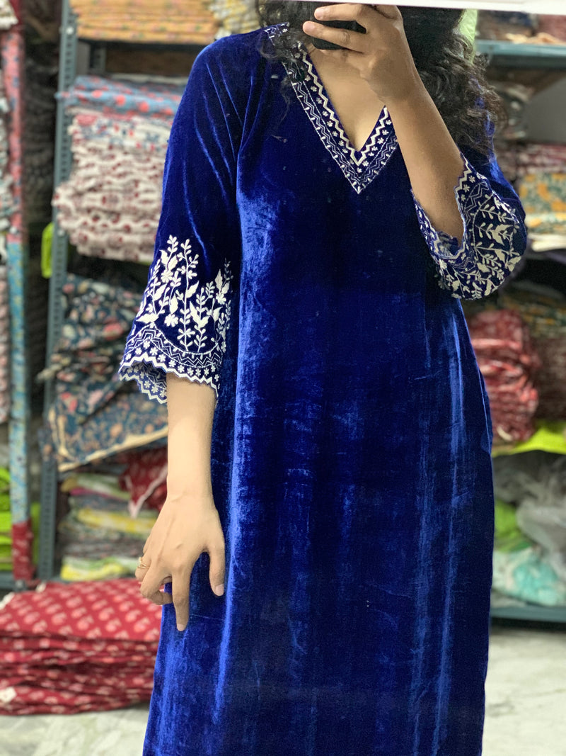 Electric Blue Velvet Kurta Set of 2 Hasli India Electric Blue Velvet Kurta Set of 2 Hasli India