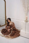 Brown Mul Chanderi Anarkali with churi sleeves Set of 3