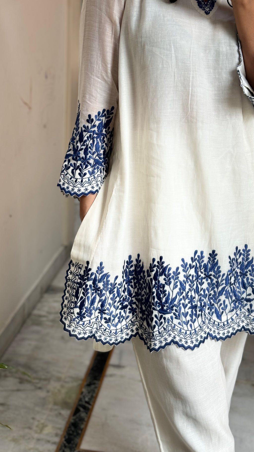 Short White/ BlueKurta set of 2