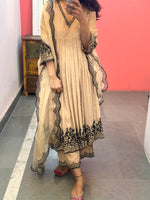 Beige embroidered Anarkali set of 3