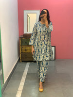 Short Teal blue printed Kurta set of 2