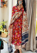 Bright Red Anarkali With Full Sleeves Set of 3