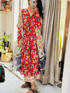 Bright Red Anarkali With Full Sleeves Set of 3