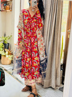 Bright Red Anarkali With Full Sleeves Set of 3