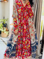 Bright Red Anarkali With Full Sleeves Set of 3