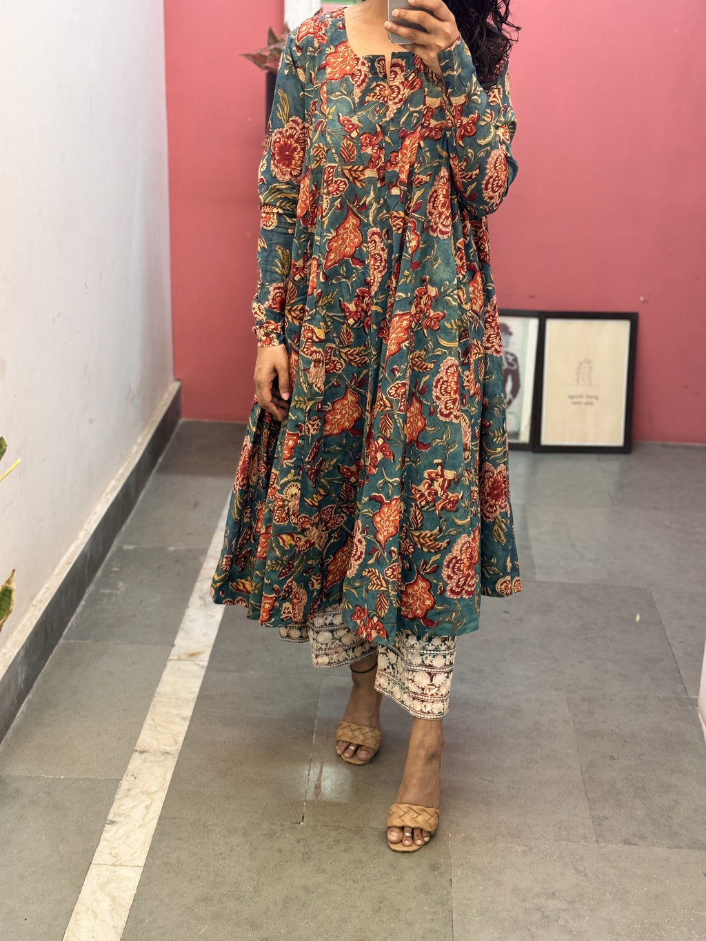 Dark green Anarkali With Full Sleeves Set of 3