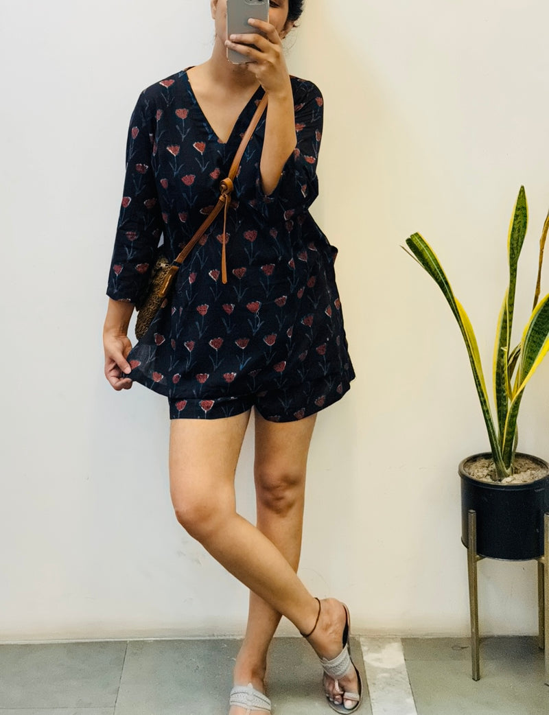 Black block printed Lounge set of 2