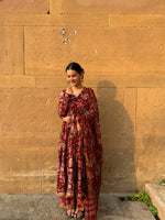 Maroon Block printed Anarkali With Full Sleeves Set of 3