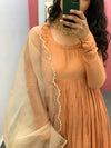 Pastel Orange Anarkali Mul Chanderi anarkali with churi sleeves Set of 3