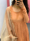 Pastel Orange Anarkali Mul Chanderi anarkali with churi sleeves Set of 3