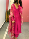 Pink Mul Chanderi anarkali with churi sleeves Set of 3