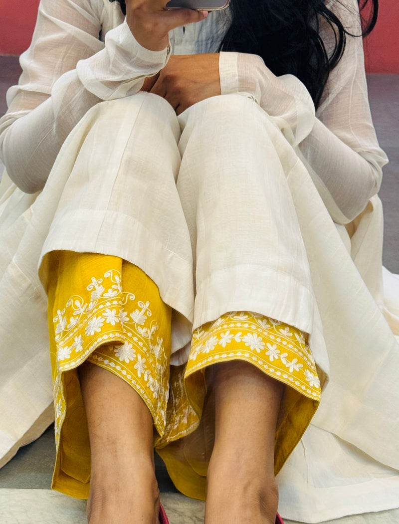 White Mul chanderi Anarkali set of 2