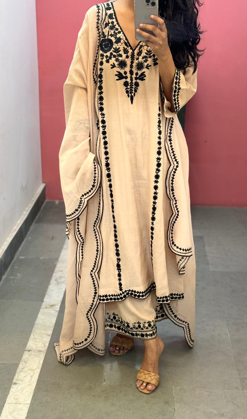 Beige Mul chanderi Suit Set of 3