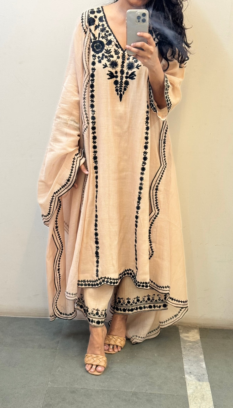 Beige Mul chanderi Suit Set of 3
