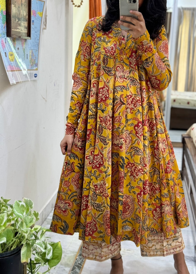 Mustard yellow Anarkali With Full Sleeves Set of 3