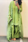 Short Sage green Mul chanderi Farshi salwar Kurta set of 2