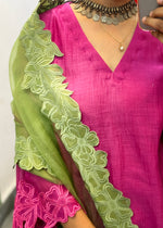 Short Pink Mul chanderi Farshi salwar Kurta set of 2