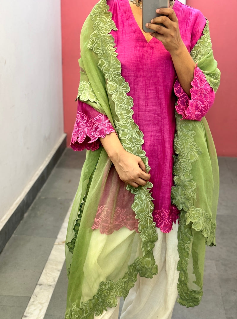Short Pink Mul chanderi Farshi salwar Kurta set of 2