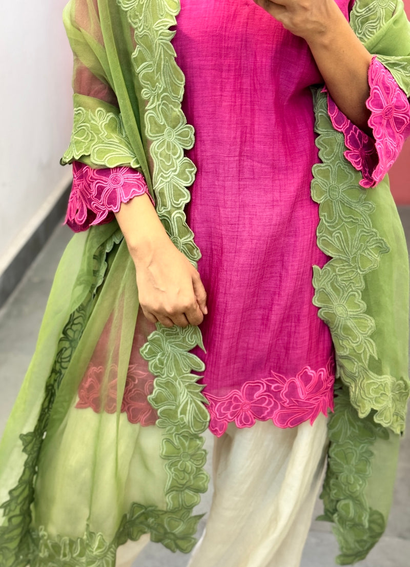 Short Pink Mul chanderi Farshi salwar Kurta set of 2