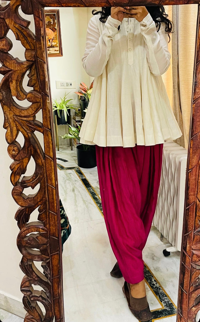 White Mul chanderi Anarkali with Salwar