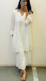 Mul chanderi White embroidered kurta set of 2