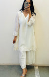 Mul chanderi White embroidered kurta set of 2