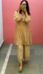 Mul chanderi Beige embroidered kurta
