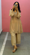 Mul chanderi Beige embroidered kurta