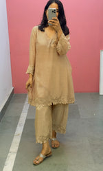 Mul chanderi Beige embroidered kurta