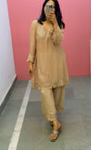 Mul chanderi Beige embroidered kurta