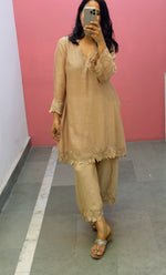 Mul chanderi Beige embroidered kurta