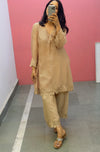 Mul chanderi Beige embroidered kurta