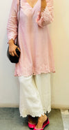 Mul chanderi Peach embroidered kurta