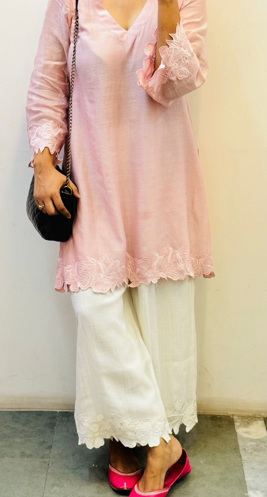 Mul chanderi Peach embroidered kurta set of 2