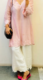 Mul chanderi Peach embroidered kurta