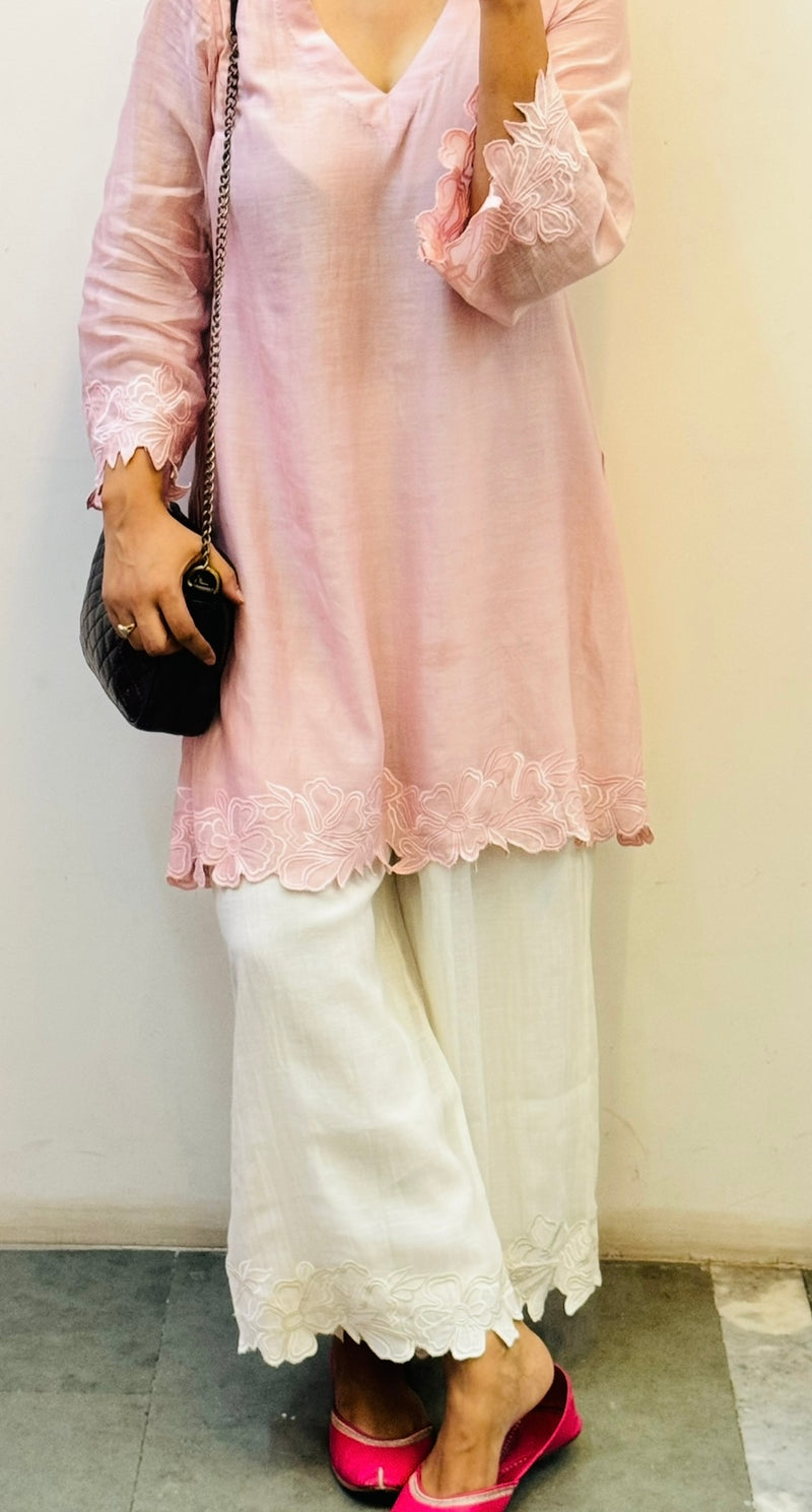 Mul chanderi Peach embroidered kurta