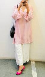 Mul chanderi Peach embroidered kurta