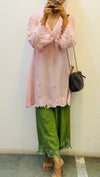 Mul chanderi Peach embroidered kurta