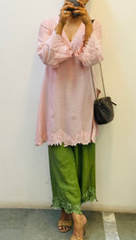 Mul chanderi Peach embroidered kurta