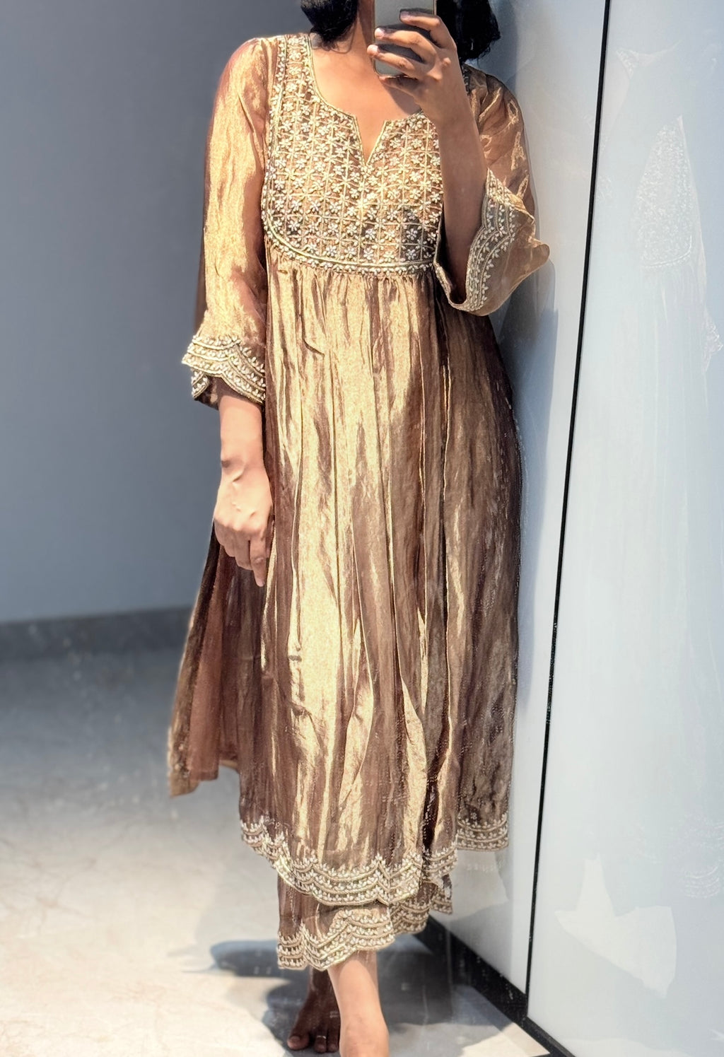 Golden Tissue silk kurta set of 2