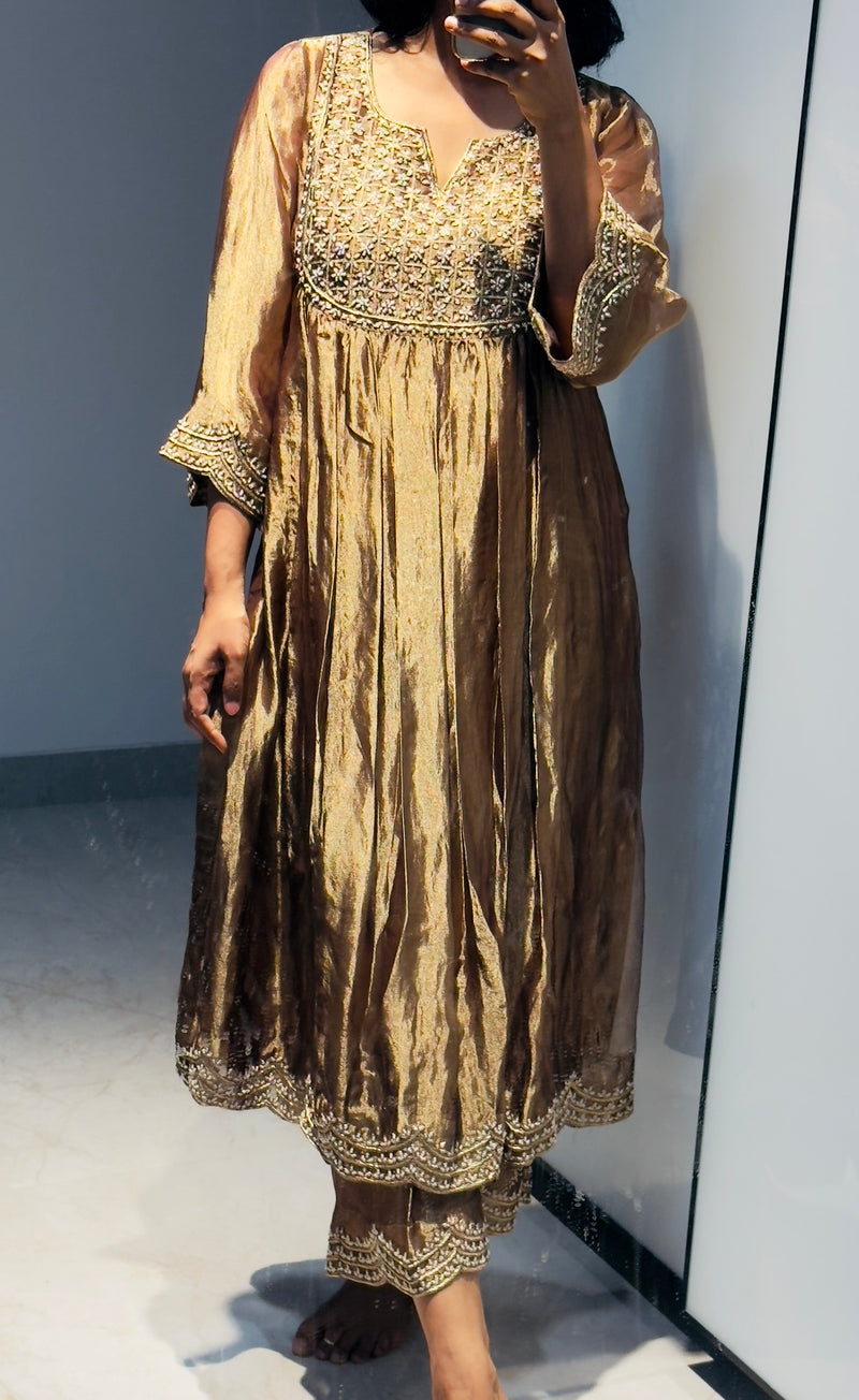 Golden Tissue silk kurta set of 2