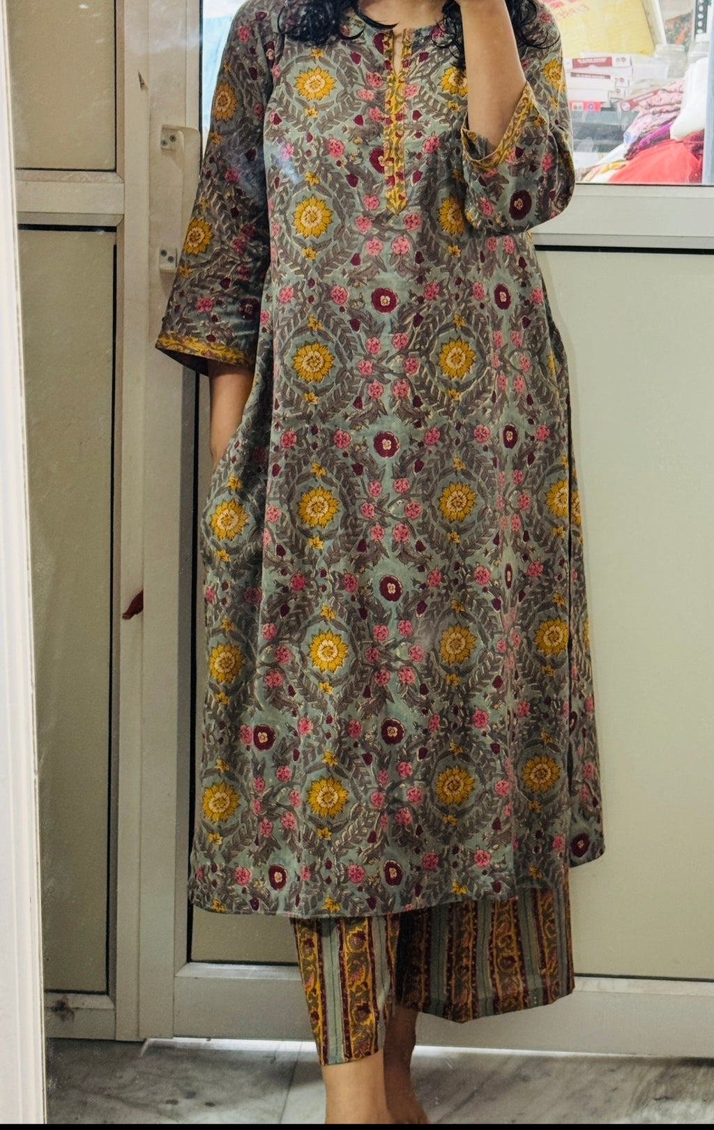 Green Hand block printed Kurta set of 2
