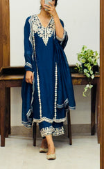 Blue Mul chanderi Suit Set of 3