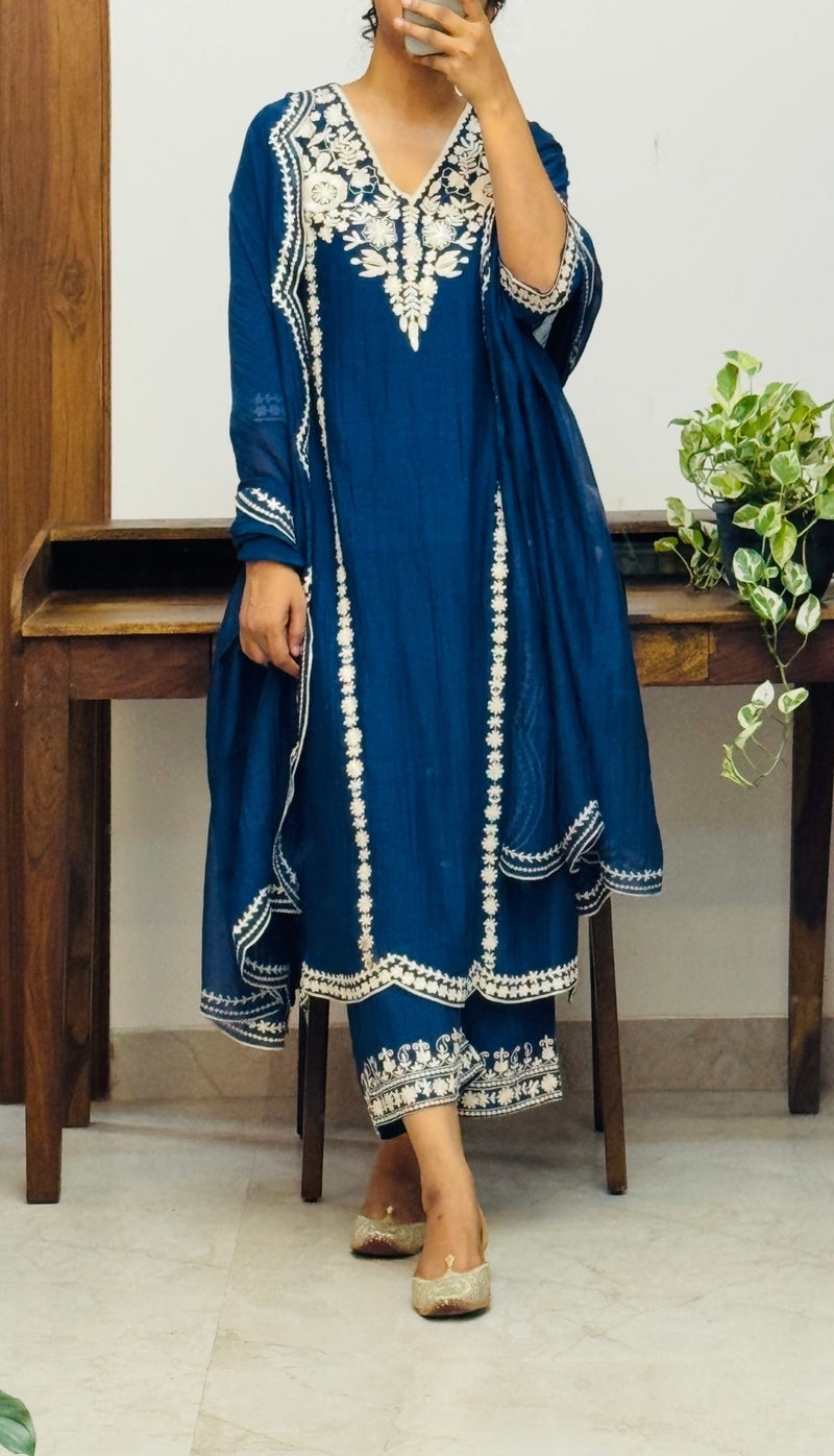Blue Mul chanderi Suit Set of 3