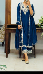 Blue Mul chanderi Suit Set of 3