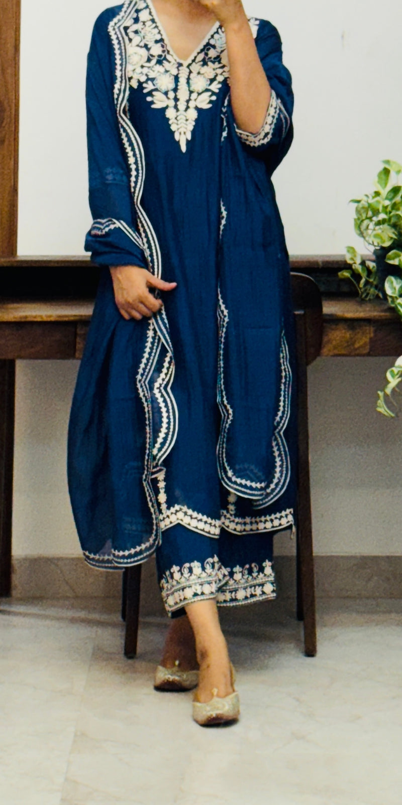 Blue Mul chanderi Suit Set of 3