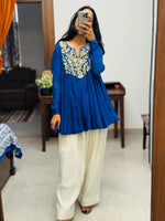 Royal Blue Mul chanderi Anarkali with Farshi Salwar